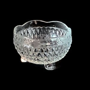 Diamond Cut Clear Glass Footed Candy Dish 3 Legs